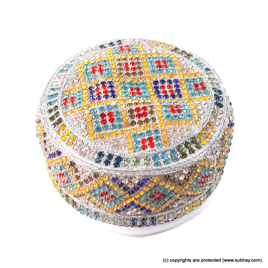 Multi Color Round Full Sindhi Nagina /  Zircon Cap or Topi MKC-813